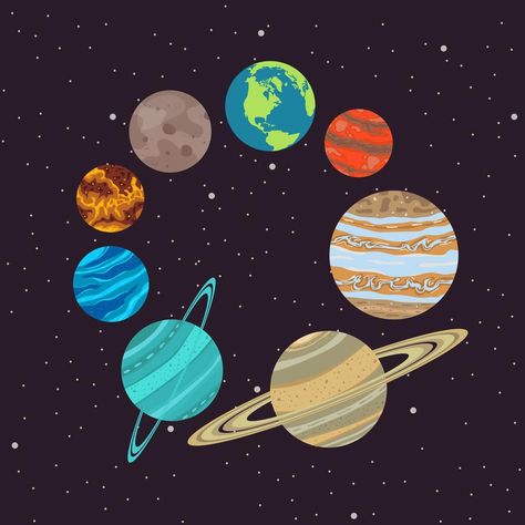 Solar system in a circle Planet Illustration Design, Planet Cutouts, Solar System Illustration, Planets Birthday, Planets Illustration, Solar System Images, Solar System Wallpaper, Planet Illustration, Solar System Projects For Kids