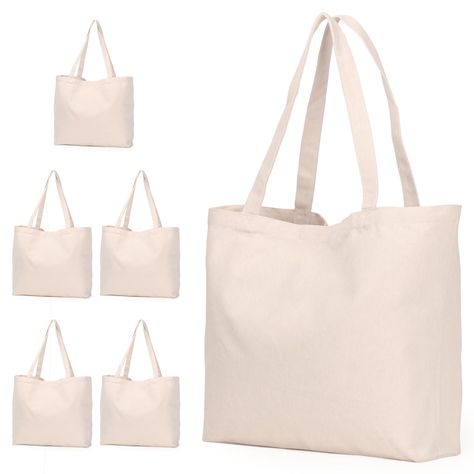 PRICES MAY VARY. Carry All Bags -- 17.3x14.1'' bag body, 3.9'' widened bottom. Roomy for you to hold a lot without being oversized. Heavy Duty Canvas Bags -- each handle's fixing stitching are crossly reinforced. Hold heavier, last longer. 60cm/24'' long handles, easy to wear over shoulder even with winter clothes. Natural Cotton Canvas Tote -- made of sustainable 12Oz canvas, koolmox canvas totes are reusable and useful to save planet from plastic. Plain Canvas Tote Bag for DIY -- 6 pack bulk b Plain Canvas Tote Bag, House Equipment, Blank Tote Bag, Diy Art Crafts, Save Planet, Beige Tote Bag, Canvas Totes, Beige Tote, Retail Bags