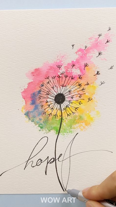 Cute Water Colour Art, Easy Painting Ideas With Watercolor, Water Paint Art Easy, Simple Water Painting Ideas, Painting Dandelions Simple, Watercolor Splash Art, Watercolor Art Simple Easy, Beginner Painting Ideas Easy Simple Watercolor, Easy Watercolour Doodles