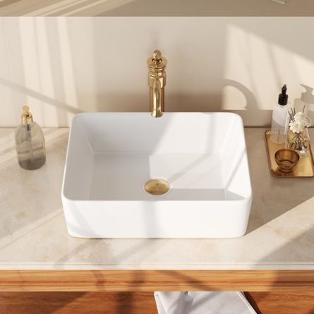 DeerValley Ally 19" x 14.76" x 5.31" Ceramic Rectangular Bathroom Sink Vessel Sink | Wayfair Rectangular Bathroom Sink, Console Bathroom Sink, Rectangular Vessel Sink, Ceramic Bathroom Sink, Rectangular Sink Bathroom, Rectangular Bathroom, Apron Sink Kitchen, Sink Grid, Plumbing Bathroom