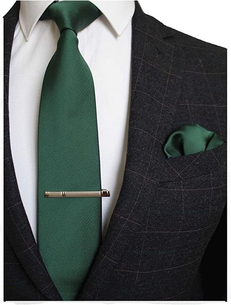 Dark Green Wedding, Tie Bar Clip, Green Themed Wedding, Emerald Green Weddings, Wedding Suits Groom, Emerald Wedding, Cufflink Set, Cool Ties, Green Tie