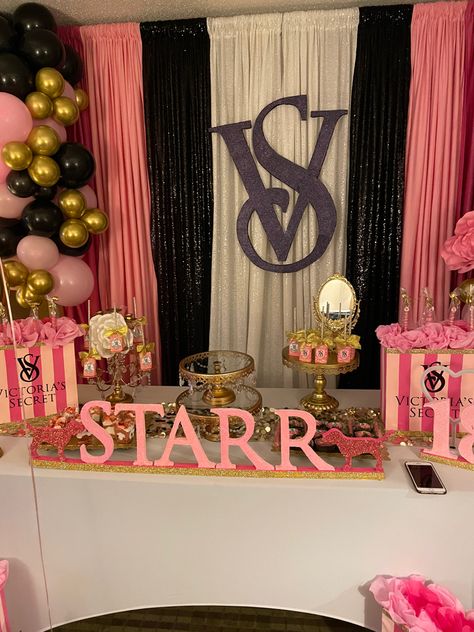 My 18th birthday party 💕 18th Birthday Party Ideas Decoration Black And Pink, Pretty In Pink 18th Birthday Party, Victoria Secret Birthday, Victoria Secret Themed Party, Victoria Secret Birthday Party Theme, Victoria Secret Bday Theme, Victoria’s Secret Party Theme, Victoria Secret Pink Party, Victoria Secret Party