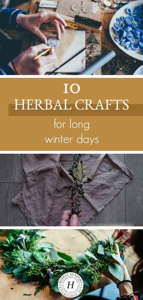 10 Herbal Crafts for Long Winter Days | Herbal Academy | There’s nothing better than a hot cup of tea and a winter herbal craft project to help brighten long, cold days. Here are 10 herbal crafts you'll love! Herbal Crafts Ideas, Cute Useful Crafts, Winter Herbalism, Holistic Crafts, Cottagecore Crafts Diy, Foraged Crafts, Diy Witchy Crafts, Diy Sellable Crafts, Winter Nature Crafts