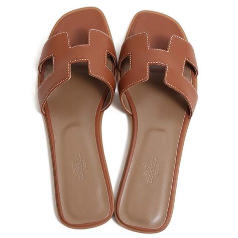 Hermes Oran Brown Leather Sandals Hermes Slippers, Hermes Sandals, Hermes Oran Sandals, Dr Shoes, Hermes Shoes, Hermes Oran, Sandals Brown, Girly Shoes, Brown Leather Sandals