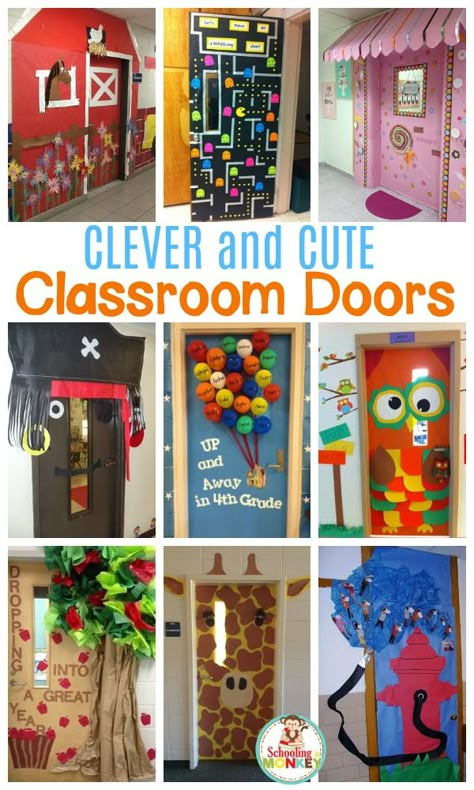 Interactive Classroom Door Ideas, Decorating Teacher Doors, Class Doors Ideas, Door Art For Classroom, Kg Door Decoration Ideas, Creative Classroom Door Ideas, Classroom Doorway Ideas, Easy School Door Decorations, Preschool Boards Ideas