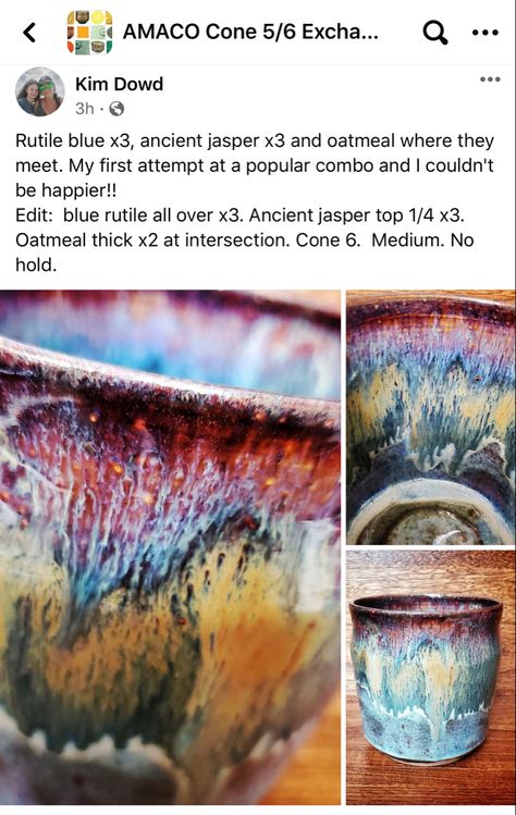 Blue Rutile, Glaze Combinations, Amaco Glazes, Ceramic Glaze Recipes, Slab Pottery, Glaze Ceramics, Pottery Techniques, Pottery Glazes, Pottery Classes