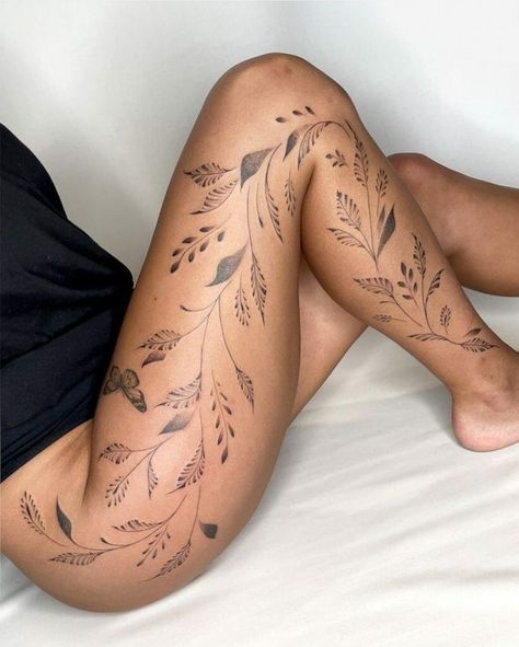 Vine Foot Tattoos, Flower Vine Tattoos, Wrap Around Tattoo, Floral Thigh Tattoos, Vine Tattoo, Hip Thigh Tattoos, Wrap Tattoo, Hidden Tattoos, Vine Tattoos