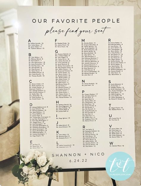 Wedding Seating Chart Printable, Wedding Seating Chart By Alphabet, Seating Chart Wedding Alphabetical Signs, Wedding Seating Chart By Name, 25 Table Seating Chart, Seating Chart For 25 Tables, Easy Table Assignments Wedding, Personalized Wedding Seating Chart, Guest Names Wedding Seating Charts