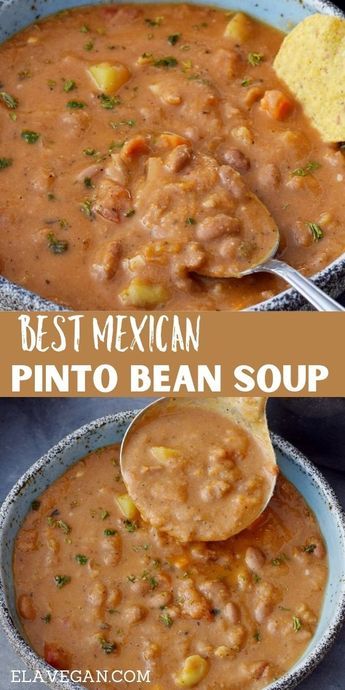 Bone Broth Bean Soup, Bean Broth Soup, Crockpot Soup Recipes Vegan, Football Season Crockpot Recipes, Good Bean Recipes, Spicy Pinto Bean Soup, Oxtail Soup Mexican, One Pot Soups And Stews, Low Cost Lunch Ideas