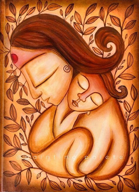 Motherhood Painting Easy, Madhubani Paintings Traditional, Mom Painting, Art Competition Ideas, Modern Indian Art, Everything I Am, Modern Art Canvas Painting, Boho Art Drawings, Indian Art Gallery