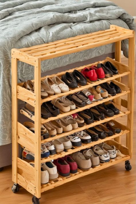 Top 15 DIY Shoe Rack Ideas [Within Budget] – craftydiyers.com Shoe Rack Hacks, Shoe Rack Outdoor, Shoe Cubby Bench, Diy Shoe Rack Ideas, Industrial Shoe Rack, Pallet Shoe Rack, Shoe Rack Ideas, Small Shoe Rack, Compact Shoe Storage