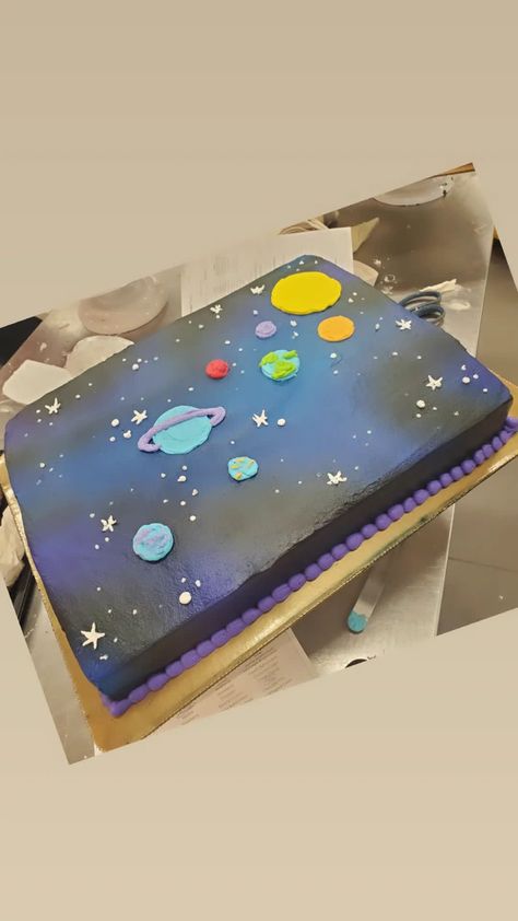 Space Sheet Cake Ideas, Buttercream Space Birthday Cake, Galaxy Sheet Cake Ideas, Outer Space Sheet Cake, Space Theme Sheet Cake, Two The Moon Sheet Cake, Astronaut Sheet Cake, Easy Space Cake, Galaxy Sheet Cake