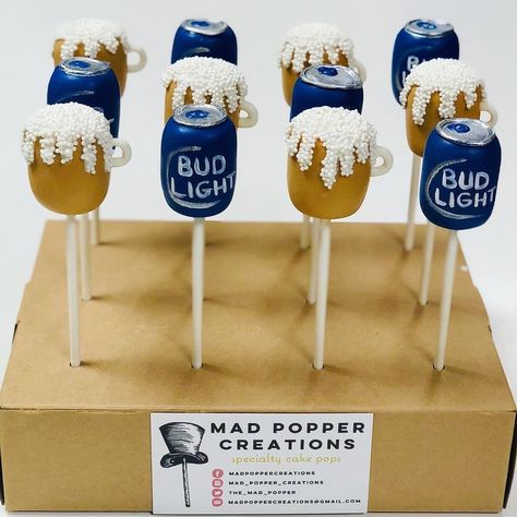 50th Birthday Cake Pops For Men, Cake Pops For Men Birthdays, Bud Light Party Theme, 40th Birthday Cake Pops, Budlight Party Ideas, 21st Birthday Cake Pops, Cake Pops For Men, Beer Cake Pops, Bud Light Birthday