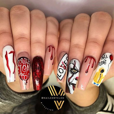 Nails Horror, Nails Press Ons, Nail Art Halloween, Halloween Manicure, Press On Nails Long, Nails Kit, Halloween Press On Nails, Halloween Acrylic Nails, Press Ons