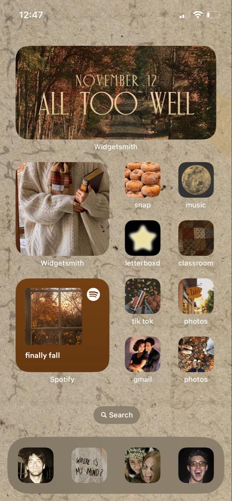 Lock Screen Wallpaper Iphone Aesthetic Fall, Fall Lock And Home Screen, Fall Inspired Iphone Wallpaper, Organized Iphone Home Screen Ideas, Iphone Background Ideas Widget, Autumn Phone Layout Ideas, Fall Theme Iphone Layout, Halloween Phone Screen Ideas, Iphone 13 Pro Max Home Screen Layout