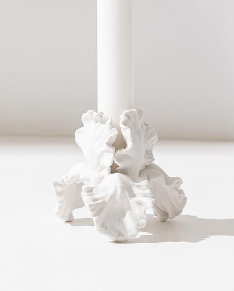 The Flower Holder 💮 Now back in stock in Black + White V0 fire rated holders 3D printed over 9 hours and finished by hand. Candle Holder With Clay, Clay Candle Holders Diy, Candle Holder Clay, Color Drip Candles, Ornamental Flower, Clay Candle Holders, Tulip Candle, Ivory Candles, Long Candles