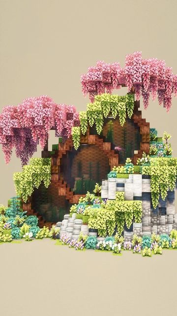 Green House Minecraft Tutorial, Fallen Log House Minecraft, Mushroom World Minecraft, Allay Minecraft Houses, Cute Minecraft Builds No Mods, Minecraft Custom Flowers, Wizard Minecraft Builds, Minecraft Giant Cherry Blossom Tree, Sun Banner Minecraft