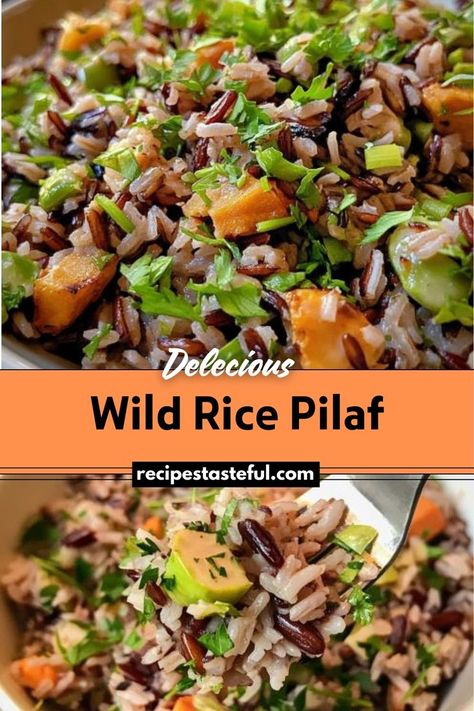 A hearty and flavorful side dish made with tender wild rice, sautéed vegetables, and optional additions like dried cranberries and nuts. This pilaf is perfect for complementing a variety of main courses and adds a touch of sophistication to any meal. Wild Rice Recipes Side Dishes, Wild Rice Pilaf Recipe, Vegetable Rice Pilaf, Rice Recipes Side, Wild Rice Pilaf, Wild Rice Recipes, Rice Pilaf Recipe, Pilaf Recipe, Pilaf Recipes