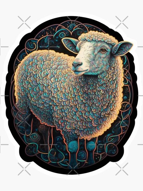 Chinese Zodiac Sheep, Chinese Zodiac Art, Sheep Sticker, Zodiac Art, Chinese Zodiac, Sheep, Art Deco, For Sale, Animals