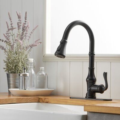 Kitchen faucet with pull-out sprayer 3 spray modes:1 or 3 holes high arch 360-degree swivel nozzle deck mounted. Finish: Brushed Nickel, Flow Rate: 2 GPM | VIBRANTBATH Single-Handle Pull-Down Sprayer 3 Spray Kitchen Faucet 8.5 H in gray in Brushed Nickel | 9" | Wayfair Modern Farmhouse Kitchen Faucet, Farmhouse Kitchen Faucet Ideas, Kitchen Faucets Farmhouse, Black Faucet Kitchen, Stainless Farmhouse Sink, Oil Rubbed Bronze Kitchen Faucet, Farmhouse Faucet, Black Kitchen Faucet, Kitchen Refacing