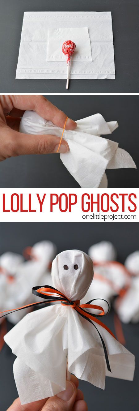 These lolly pop ghosts are SO CUTE! They're super easy and make a fun treat to send to school for Halloween! Halloweenpyssel Barn, Ghost Lollipops, Pelottava Halloween, Veselý Halloween, Läskig Halloween, Halloween Fest, Adornos Halloween, Manualidades Halloween, Halloween Goodies