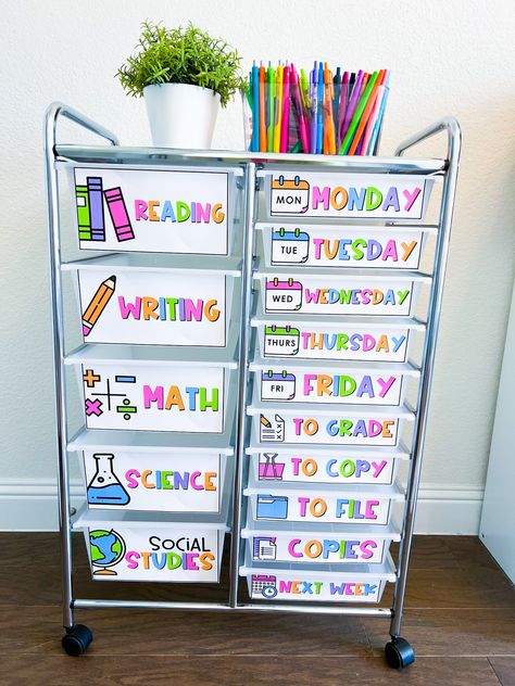 Kindy Classroom Ideas, Classroom Calm Down Area, Prep Classroom Setup, Teacher Must Haves Elementary, New Teacher Must Haves, Teaching Aesthetic, Classroom Organization Ideas, Ideal Classroom, Teacher Storage