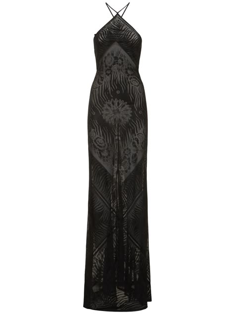 Find ROBERTO CAVALLI Halter Neck Devoré Viscose Long Dress on Editorialist. Fixed straps crisscross at back. Low cut back. All over pattern placement may vary. Model is wearing a sizeS Roberto Dress, 2024 Dresses, Cavalli Dress, All Over Pattern, Roberto Cavalli, Swimwear Tops, Halter Neck, Low Cut, Pretty Dresses