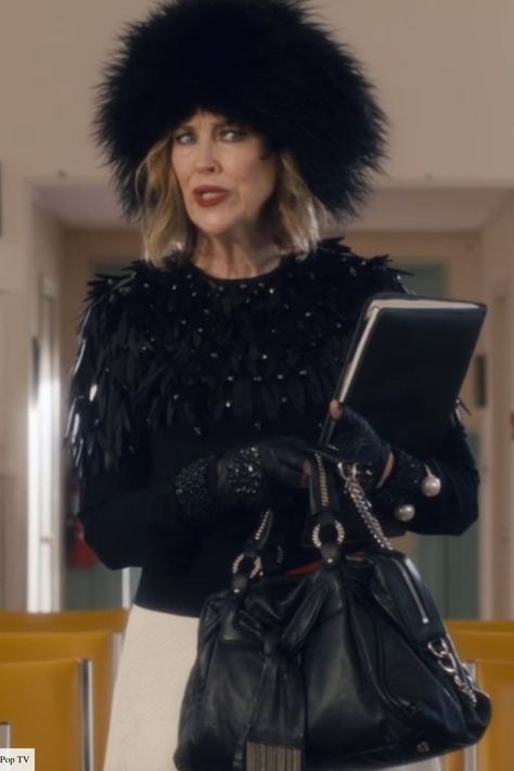 'Schitt's Creek': Moira Rose's 10 Most Fabulous Outfits — And How to Recreate Them | Femestella Catherine O'hara Schitts Creek, Sequin Fringe Skirt, Feather Outfit, Rose Costume, Moira Rose, Feather Gown, Catherine O'hara, David Rose, Star Struck