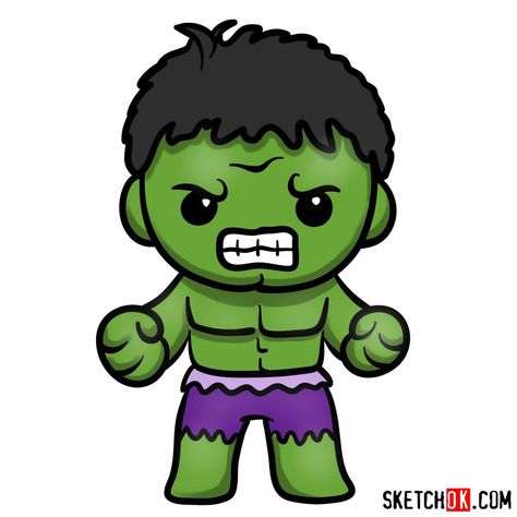 How to draw chibi Hulk | Cute Chibi Superheroes Hulk Cute, Marvel Cartoon Drawings, Hulk Painting, How To Draw Chibi, Iron Man Cartoon, Iron Man Drawing, Baby Marvel, Avengers Drawings, Draw Chibi