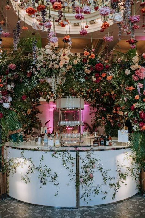 13 Creative Ways To Elevate Your Wedding Bar | by Bride & Blossom, NYC's Only Luxury Wedding Florist -- Wedding Ideas, Tips and Trends for the Modern, Sophisticated Bride Bar Floral Installation, Wedding Bar Flowers, Bar Flowers, Floral Installation, Green Bar, Luxury Bar, Sophisticated Bride, Backyard Retreat, Vancouver Wedding