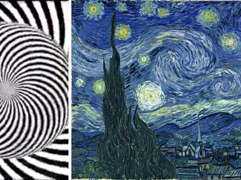 Optical illusion makes looking at Van Gogh's 'Starry Night' a truly 'moving' experience - Upworthy Gogh The Starry Night, Starry Night Painting, Life Before You, The Starry Night, Beauty Wallpaper, Starry Night Van Gogh, Night Painting, Moving Pictures, Optical Illusion