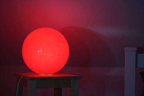 Red Glass Lamp, Red Nightstand, Nightstand Lights, Orb Lamp, Retro Lamps, Red Floor Lamp, Ikea Lamp, Nightstand Light, Red Lamp