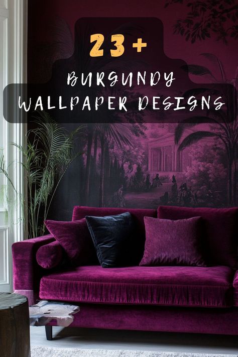 Discover the deep elegance of burgundy with 23 wallpaper ideas. Intrigued by this luxurious shade? Click to explore and get inspired! 🍷🖼️ #BurgundyElegance #LuxuriousShade #WallpaperIdeas #InteriorInspiration #ElegantDecor Deep Purple Wall Paper, Burgundy Wallpaper Bedroom, Dark Burgundy Wallpaper, Burgundy Room, 23 Wallpaper, Burgundy Wallpaper, Burgundy Walls, Dining Room Accents, Room Accent Wall