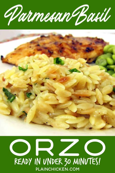 Chicken Side Dishes, Orzo Recipes Side, Basil Orzo, Chicken Basil, Orzo Pasta Recipes, Basil Butter, Side Dishes For Chicken, Leftover Pork, Pasta Side Dishes