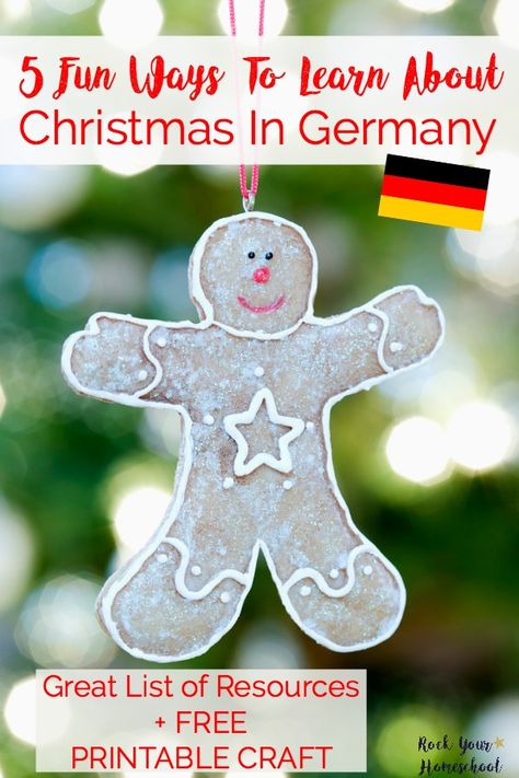 Join our Christmas Around The World learning celebration! Check out these 5 fun ways to learn about Christmas in Germany. Includes list of amazing resources & free printables. Don't forget to grab your FREE PRINTABLE Christmas ornament craft. Find more resources for learning fun at http://www.rockyourhomeschool Christmas Crafts Around The World, Germany For Kids, Printable Christmas Ornaments, Around The World Theme, Christmas In Germany, Christmas Units, Christmas Around The World, World Thinking Day, Christmas Kindergarten