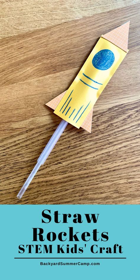 Make and launch straw rockets in your backyard for an easy craft that's fun for kids who love space and astronauts. Find more space crafts and activities at Backyard Summer Camp! Rocket Straw Craft, Outer Space Stem Activities For Kids, Straw Rockets Template, First Grade Arts And Crafts, Space Rocket Craft For Kids, Crafts For 10 Year Boys, Diy Rocket For Kids, Paper Rockets For Kids, Space Stem Activities For Kids