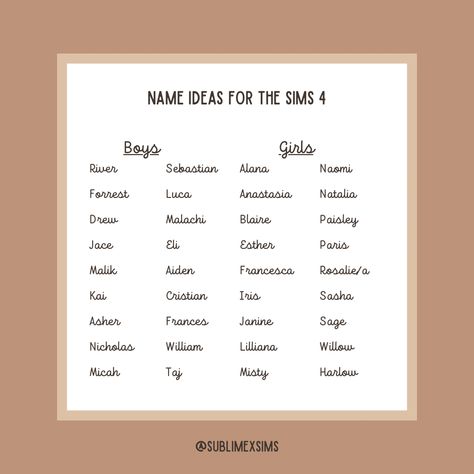 Sims 4 Last Names, Sims 4 Cc Creators List, Sims 4 Name Ideas, Sims 4 Roleplay Ideas, Sims 4 Family Ideas People, Sims 4 Names, Sims 4 Cas Ideas, Sims Inspiration People, Sims 4 Storylines