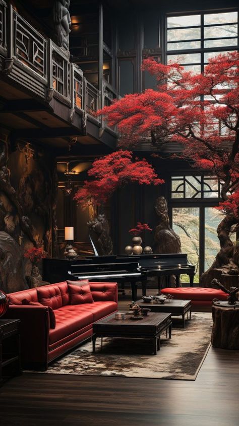 Chinese Home Interior, Chinese Interior Design Traditional, Modern Chinese Bedroom, Living Room Ideas Dark, Chinese House Design, Dimsum Restaurant, Modern Chinese Home, Dark Wood Accents, Modern Chinese Interior