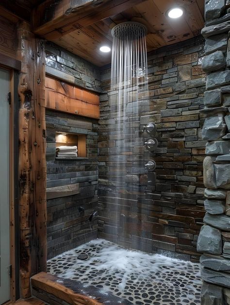 Natural Bathrooms, Dekorere Bad, Outdoor Showers, Rustic Bathroom Designs, Rustic Home Design, Rustic Bathrooms, Bath Ideas, Small Bathroom Design, Dream Bathrooms