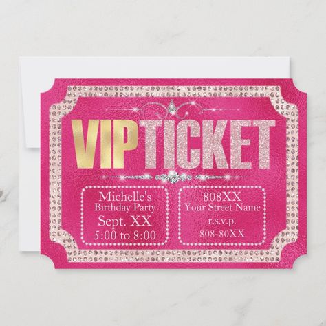 Absolutely Fabulous Birthday, Pink Glitter Invitations, Bday Invitation Card, Y2k Birthday Party, Hot Pink Birthday, Bday Invitations, Party Tickets, 50th Party, Ticket Invitation