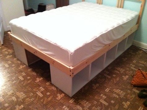 Build your own bed with storage using bookcases | Your Projects@OBN Bookshelf Bed Frame, Storage Under Bed, Ikea Hack Storage, Bookshelf Bed, Bed Platform, Ideas Hogar, Bookshelves Diy, Under Bed, Murphy Bed