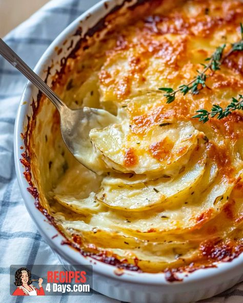 Enjoy this delicious Potato Gratin recipe that perfectly combines simplicity with hearty flavors. A dish that brings everyone to the table! Best Potato Gratin Recipes, Delmonico Potatoes Recipes, Potato Gratin Recipes, Party Potatoes Recipe, Homemade Au Gratin Potatoes, Potatoes Anna, Cheesy Potato Gratin, Potato Au Gratin, Potato Gratin Recipe