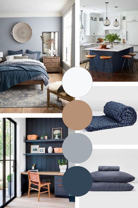 Blue Home Decor Ideas, Snow Canada, Brown And Blue Living Room, Blue Bedroom Ideas, Blue Interior Design, Brown Rooms, House Color Palettes, 아파트 인테리어, Bedroom Color Schemes