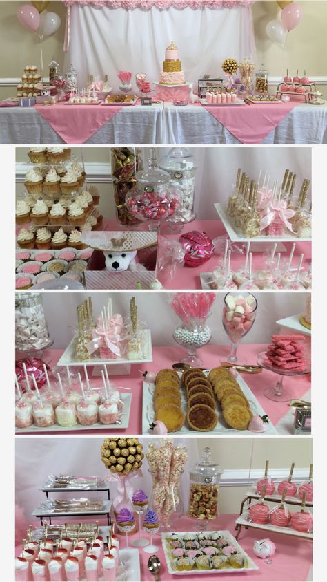 Baby shower dessert bar by Detria Johnson and princess cake by Tina Dickens. Baby Shower Dessert Table Ideas, Baby Shower Dessert Bar, Nursing Party, Shower Snacks, Baby Shower Dessert, Baby Shower Snacks, Table Birthday, Nurse Party, Treat Table