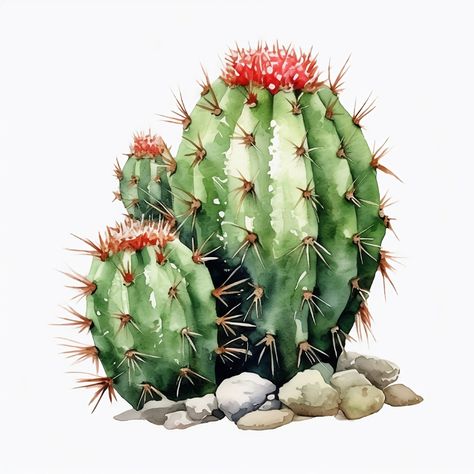 Cactus Illustration Art, Cactus Flower Painting, Cactus Paintings, Cactus Pictures, Cactus Watercolor, Art For Walls, Cactus Clipart, Watercolor House Painting, Flower Drawing Tutorials