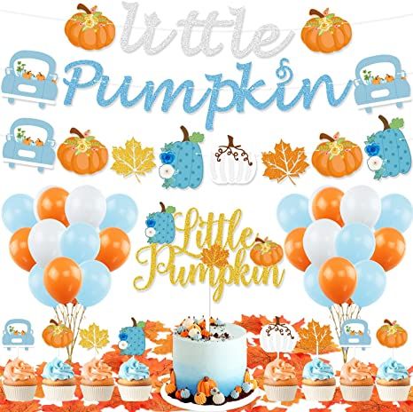 Little Pumpkin Baby Shower Decorations, Pumpkin Baby Shower Decorations, Baby Shower Decorations Boy, Pumpkin Theme Baby Shower, Pumpkin Banner, Thanksgiving Party Decorations, Fall Party Themes, Pumpkin First Birthday, First Birthday Party Decorations