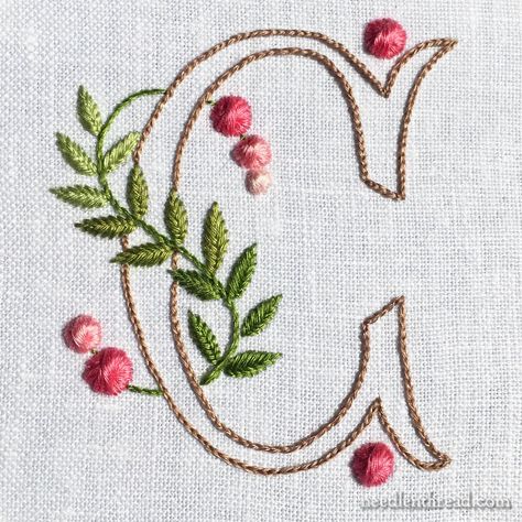 Monogram Embroidery Letters Alphabet, Letter C Embroidery Pattern, How To Embroider Monogram By Hand, Hand Embroidered Monogram Letters, Embroidered Monogram Letters, Embroidery Alphabet Letters Design, Embroider Monograms, Embroidering Techniques, Seed Stitch Embroidery