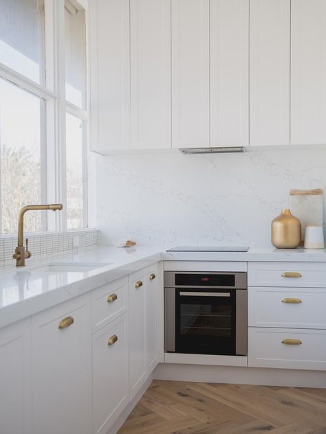 A return to the glory years | news.com.au — Australia’s leading news site Brass Kitchen Handles, Modern Kitchen Apartment, Kitchen Brass, White Shaker Kitchen, Cup Pulls, Burnished Brass, St Kilda, Shaker Kitchen, Kitchen Inspiration Design