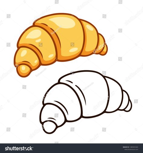 Croissant Illustration Drawings, Croissant Drawing Simple, Crossaint Drawing, Croissant Doodle, Croissant Cartoon, Croissant Vector, Croissant Drawing, Croissant Illustration, Muffin Cartoon