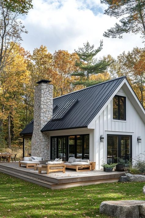 Two Cottages Connected, Cabin In The Woods Decorating Ideas, Airbnb House Plans, Small Home Architecture Design, Modern Pnw Home, Modern Rustic House Design Exterior, Cabin Home Design, Small Cabin Layout Floor Plans, Black House Exterior Farmhouse